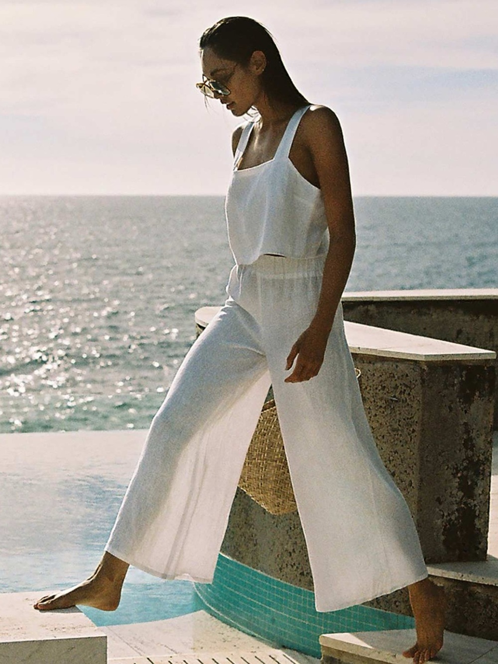 Vitamin A Tallows White EcoLinen Linen Wide Leg Pants Size Small